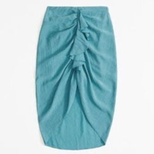 Abercrombie & Fitch Ruched Flowy Midi Skirt Teal XS NWT